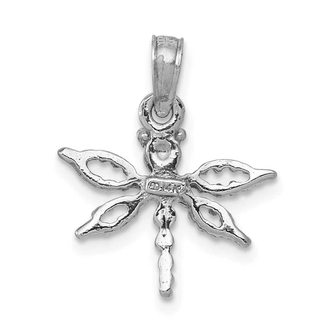 14K White Gold Polished Finish 2-D Mini Dragonfly Charm Pendant