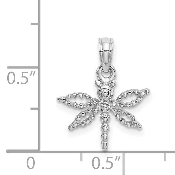 14K White Gold Polished Finish 2-D Mini Dragonfly Charm Pendant