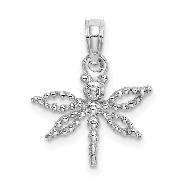 14K White Gold Polished Finish 2-D Mini Dragonfly Charm Pendant