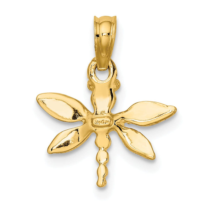 14K Yellow Gold Flat Back Textured Polished Finish Solid 2-Dimensional Mini Dragonfly Charm Pendant