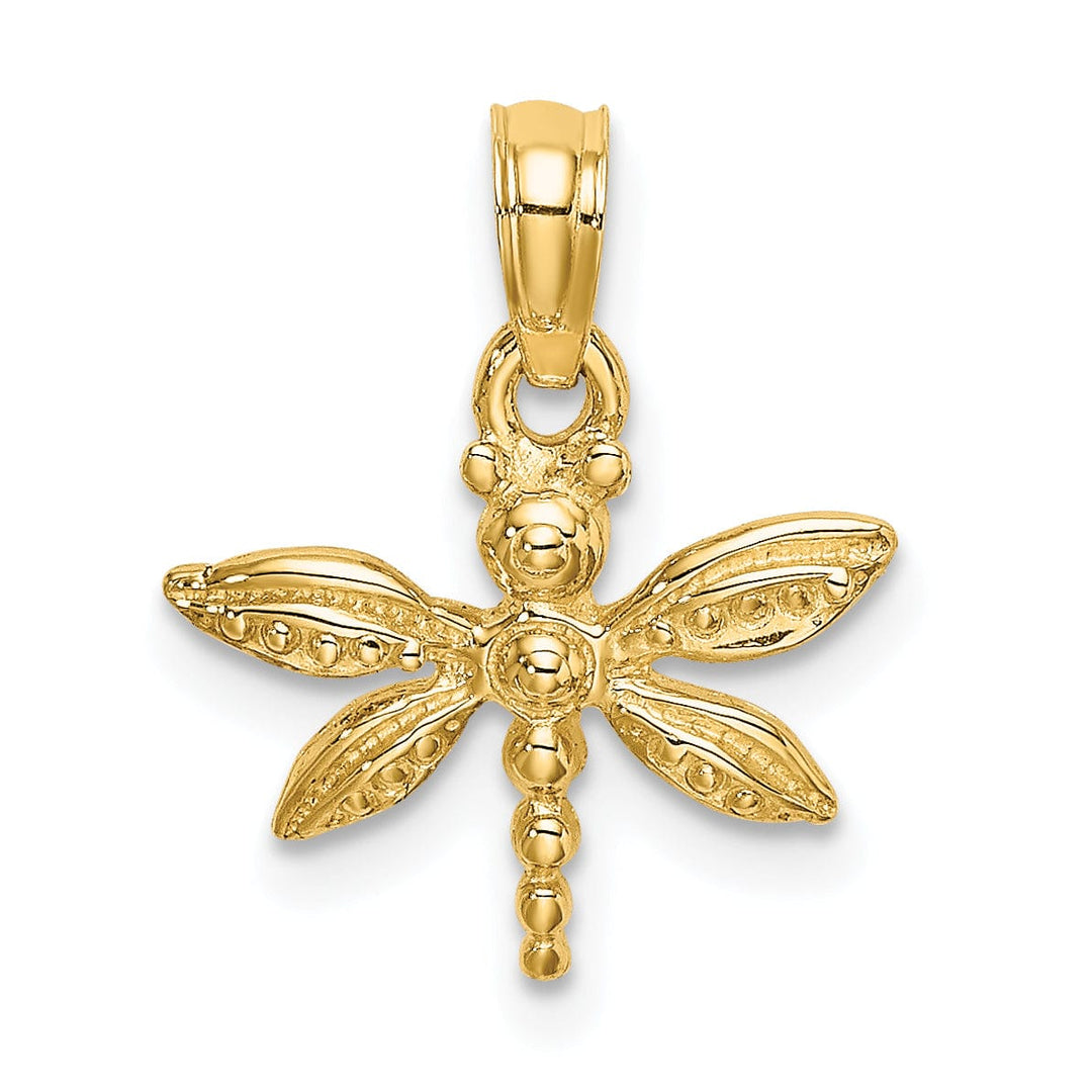 14K Yellow Gold Flat Back Textured Polished Finish Solid 2-Dimensional Mini Dragonfly Charm Pendant
