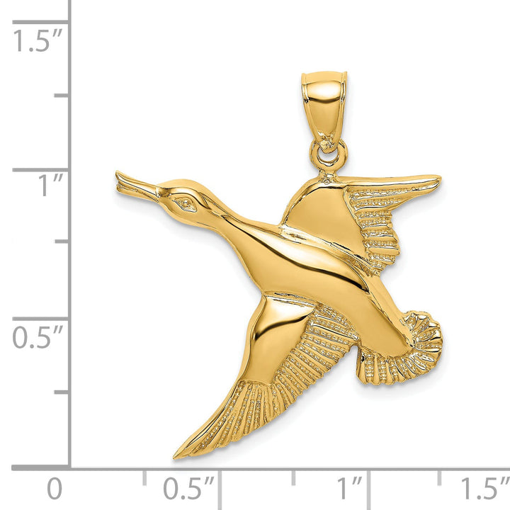 14K Yellow Gold Open Back Textured Polished Finish Flying Duck Charm Pendant