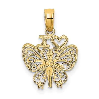14K Yellow Gold Textured Back Solid Polished Finish I HEART Butterfly Charm Pendant at $ 47.04 only from Jewelryshopping.com