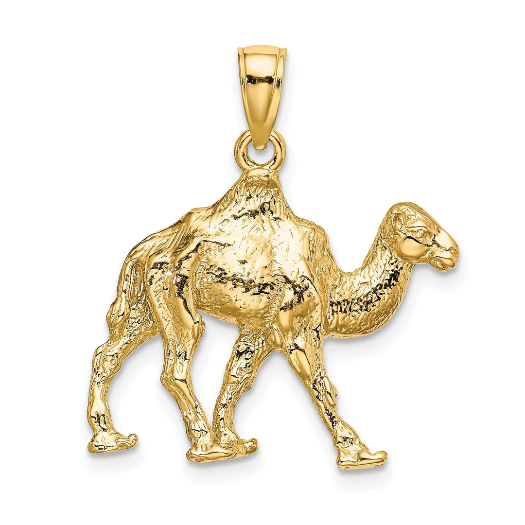 14K Yellow Gold Polished Finish 3-Dimensional Camel Walking Design Charm Pendant