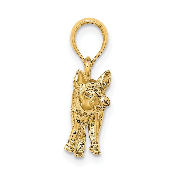 14K Yellow Gold 3-Diamentional Polished Textured Finish Farm Pig Charm Pendant