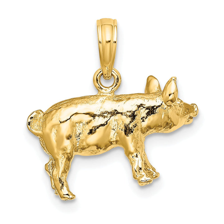 14K Yellow Gold 3-Diamentional Polished Textured Finish Farm Pig Charm Pendant