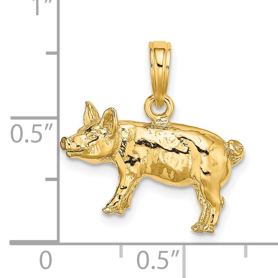 14K Yellow Gold 3-Diamentional Polished Textured Finish Farm Pig Charm Pendant