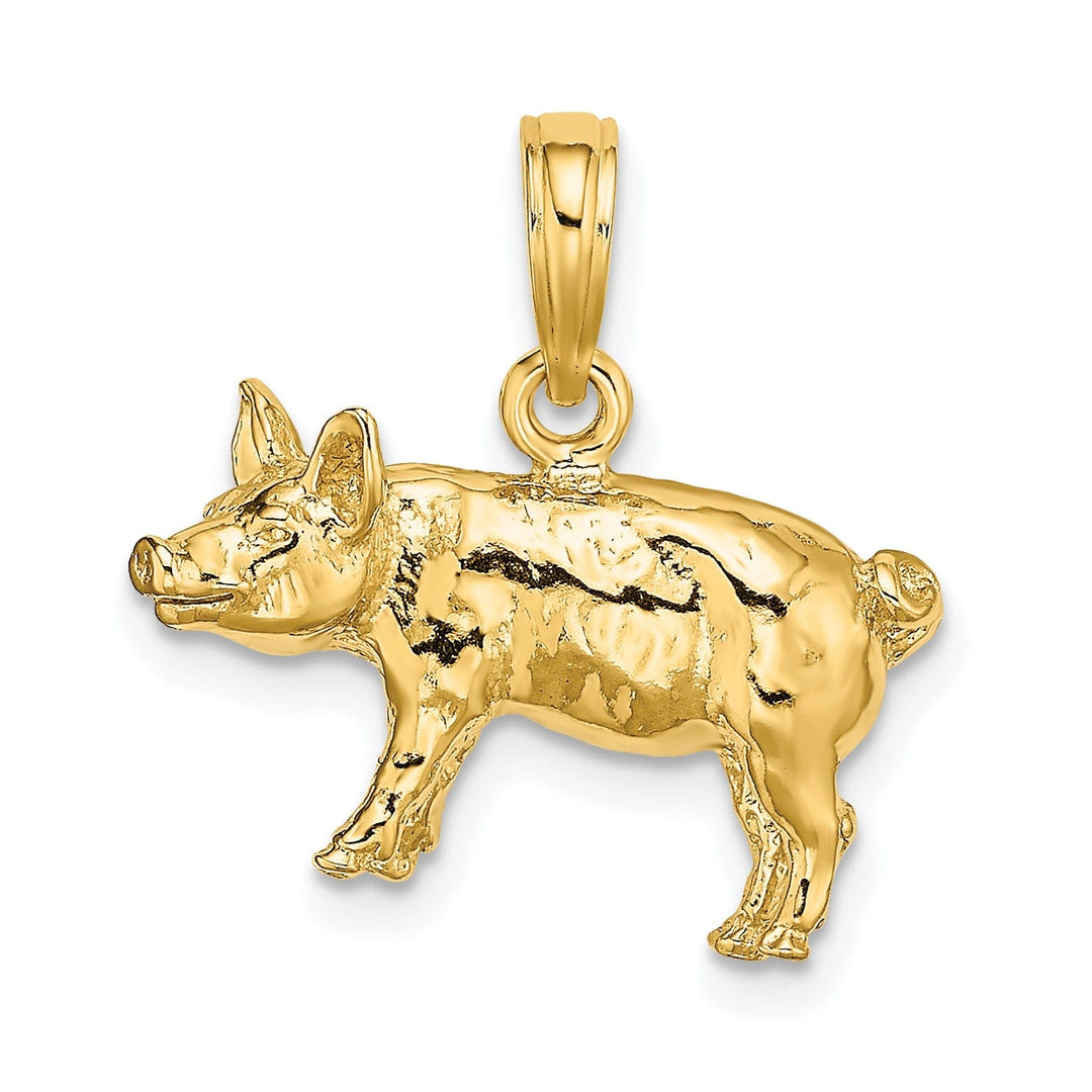 14K Yellow Gold 3-Diamentional Polished Textured Finish Farm Pig Charm Pendant