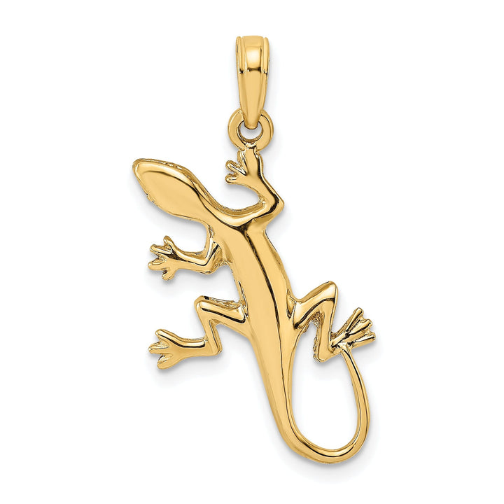 14K Yellow Gold Polished Finish 2-Dimensional Gecko Charm Pendant