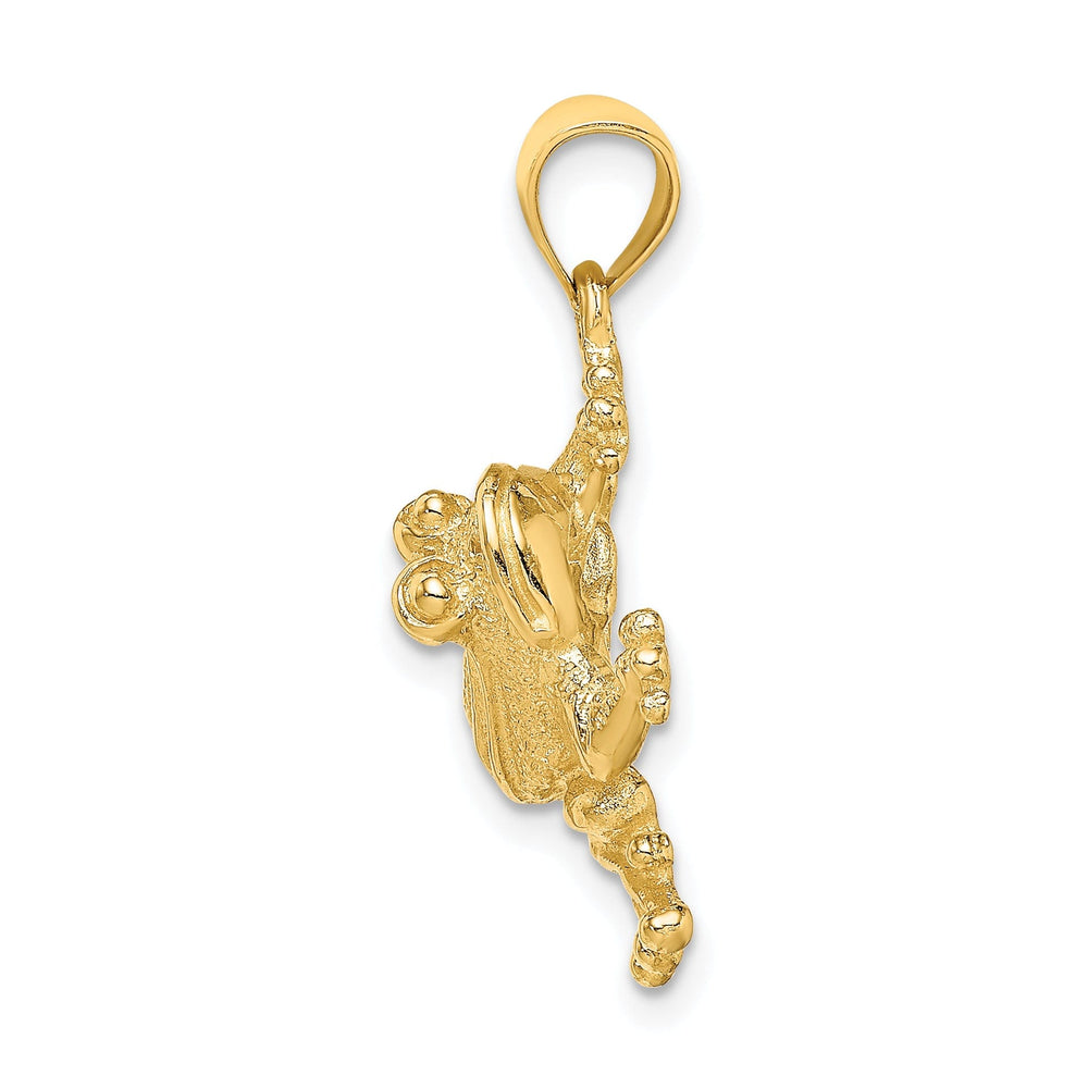 14K Yellow Gold Polished Textured Finish 2-Dimensional Frog Sitting Design Charm Pendant