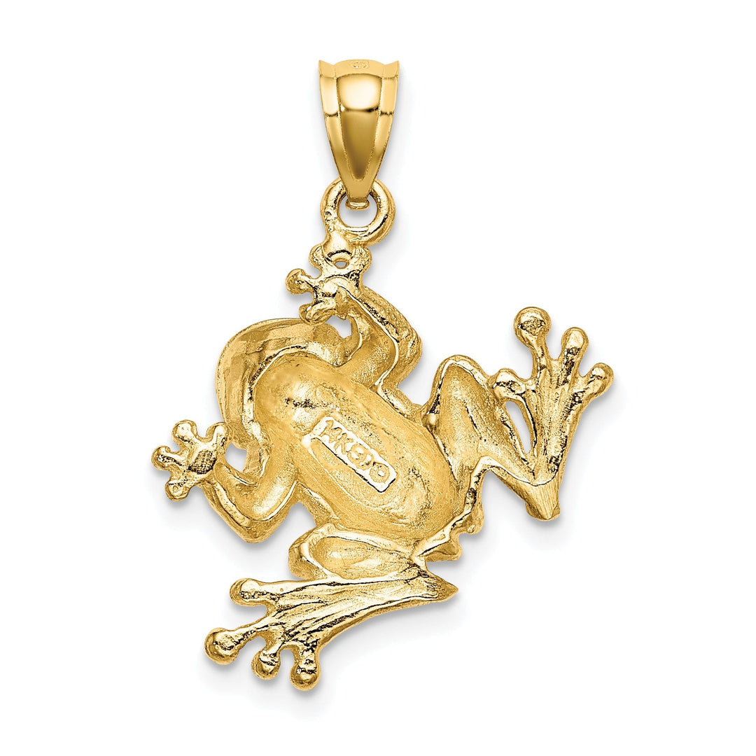 14K Yellow Gold Polished Textured Finish 2-Dimensional Frog Sitting Design Charm Pendant