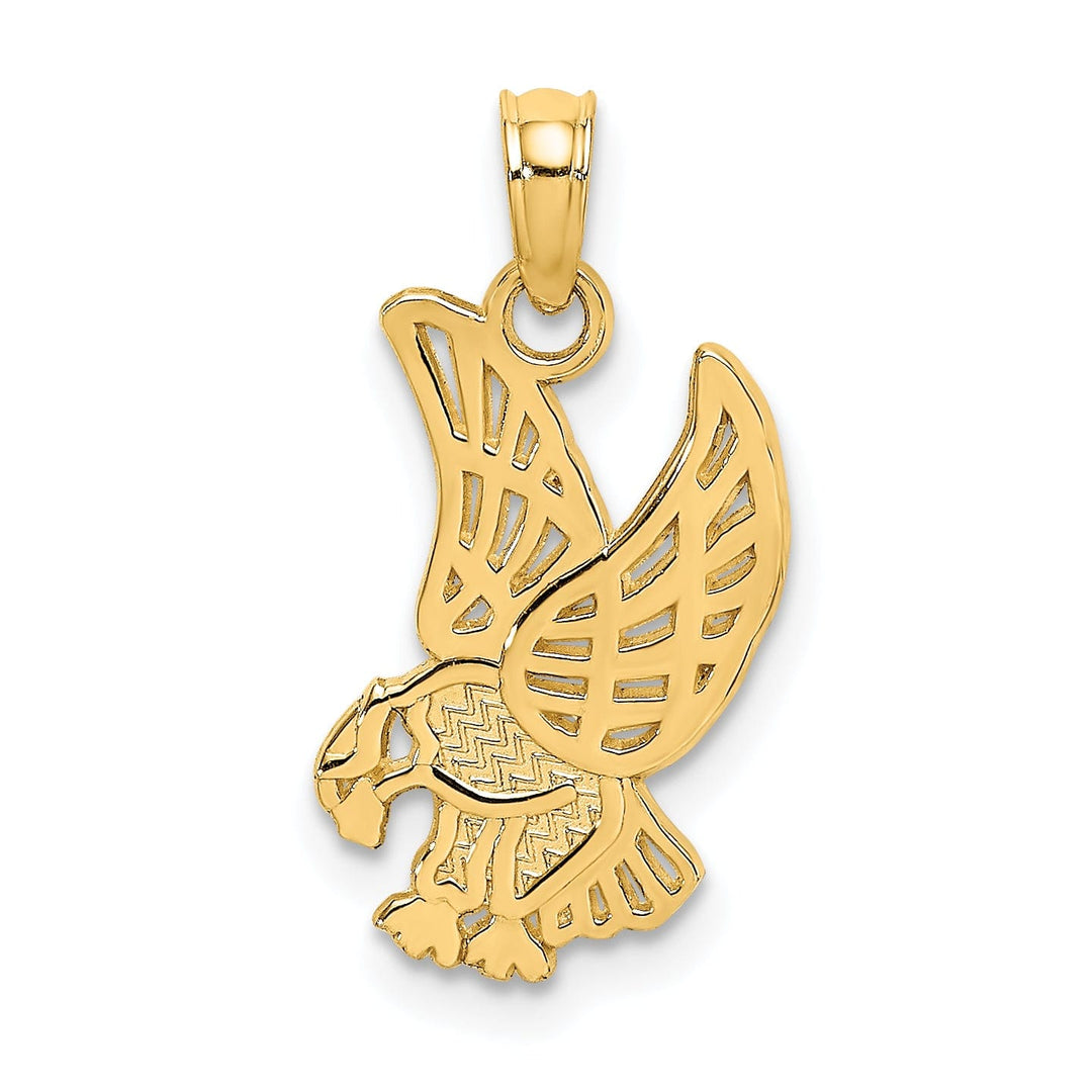 14K Yellow Gold Textured Polished Finish Eagle Landing Design Charm Pendant