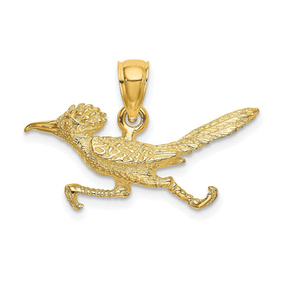 14K Yellow Gold 3-D Polished Textured Finish Road Runner Pendant