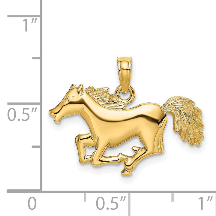 14K Yellow Gold Open Back Polished Finish Galloping Horse Charm Pendant