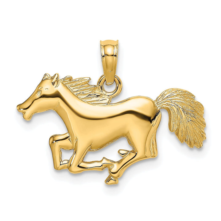 14K Yellow Gold Open Back Polished Finish Galloping Horse Charm Pendant