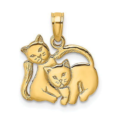 14k Yellow Gold Polished Finish 3-Dimensional 2-Kitten Cats Design Charm Pendant at $ 113.92 only from Jewelryshopping.com