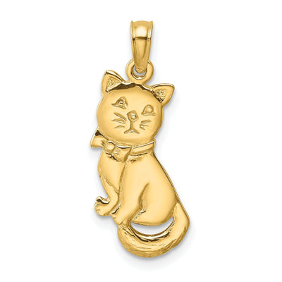 14k Yellow Gold Polished Finish 3-Dimensional Kitten Cat With Bow Sitting Design Charm Pendant at $ 125.7 only from Jewelryshopping.com