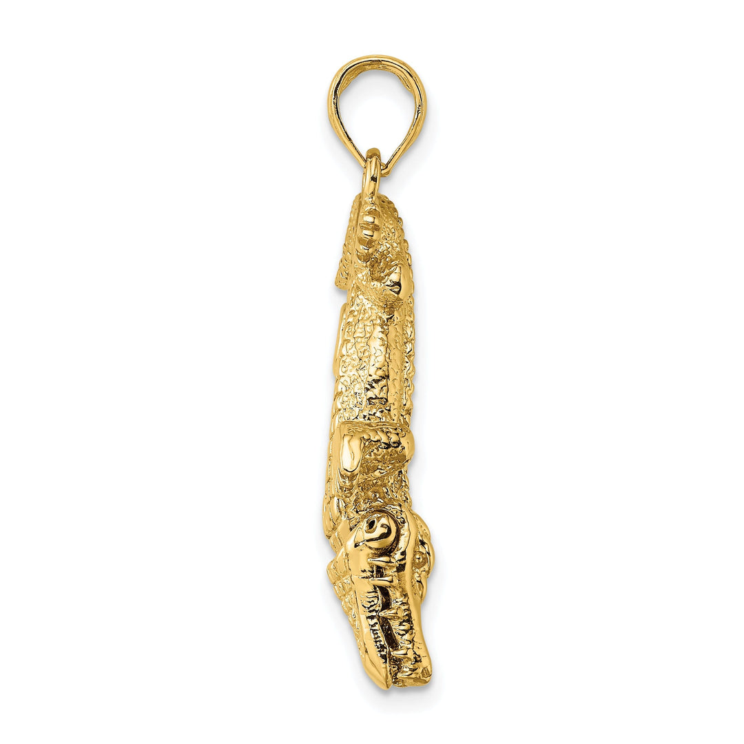 14K Yellow Gold Textured Polished Finish 3-Dimensional Large Alligator with Moveable Mouth Charm Pendant