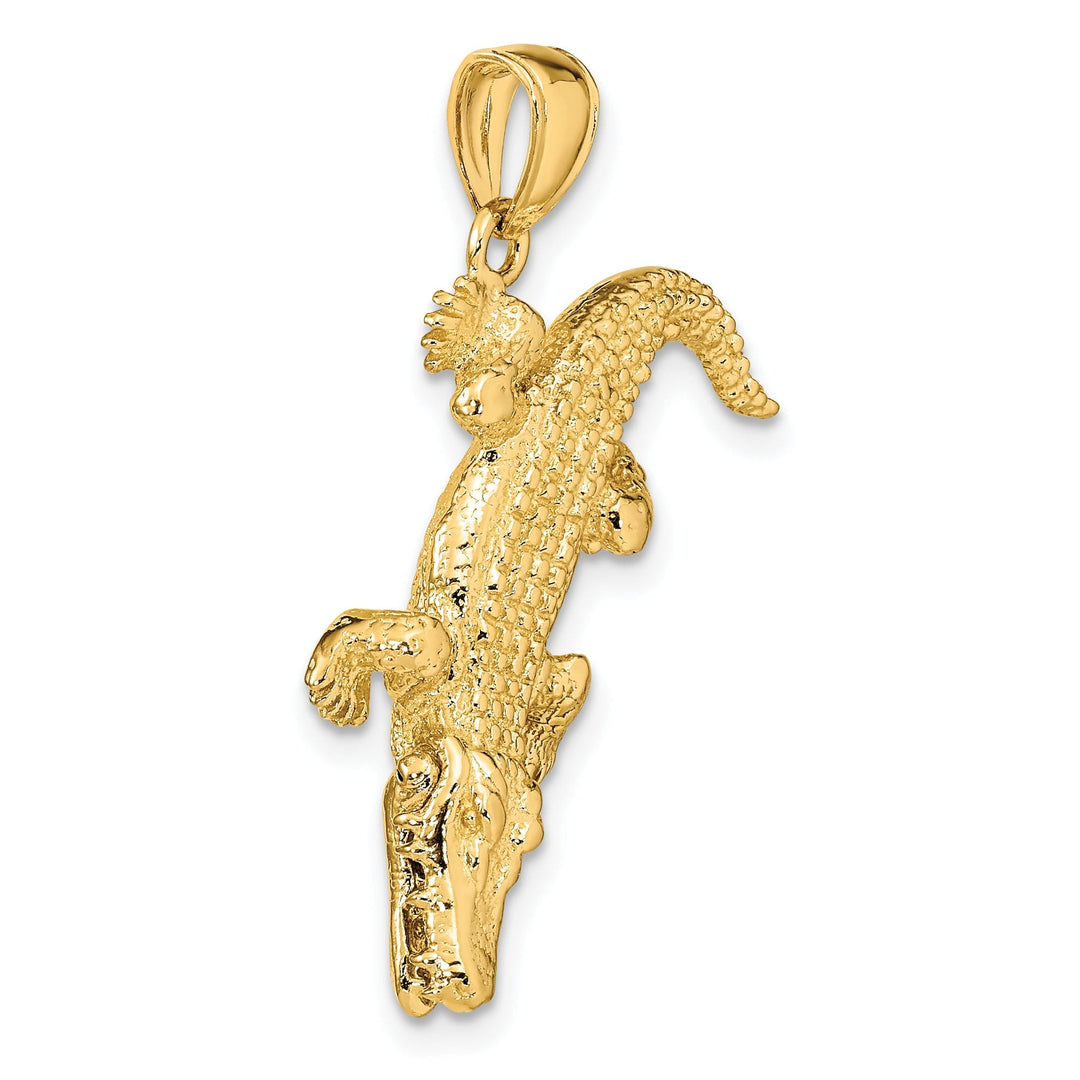 14K Yellow Gold Textured Polished Finish 3-Dimensional Large Alligator with Moveable Mouth Charm Pendant