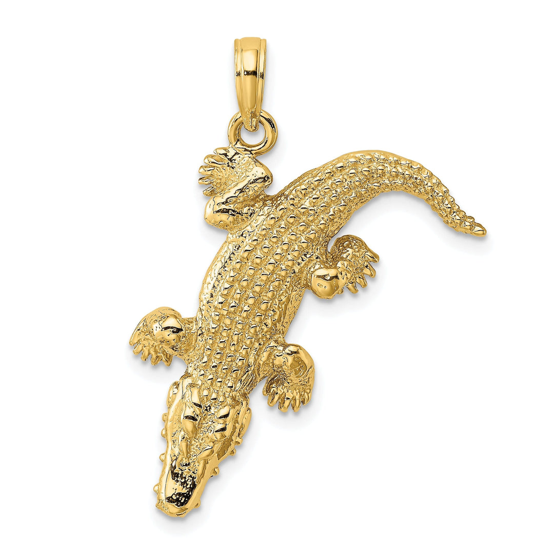 14K Yellow Gold Textured Polished Finish 3-Dimensional Large Alligator with Moveable Mouth Charm Pendant