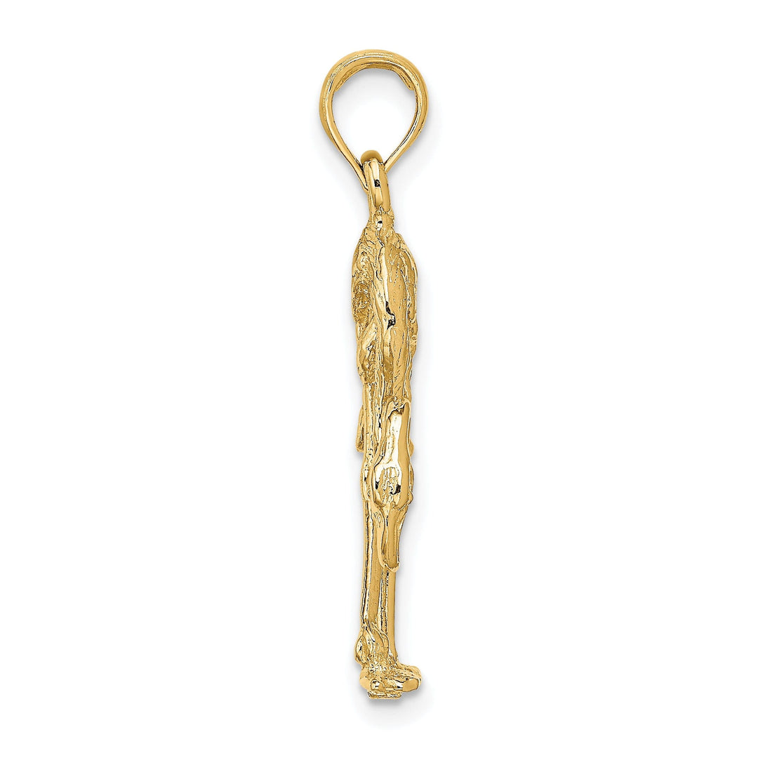 14K Yellow Gold Polished Textured Finish 3-Dimensional Flamingo Design Charm Pendant