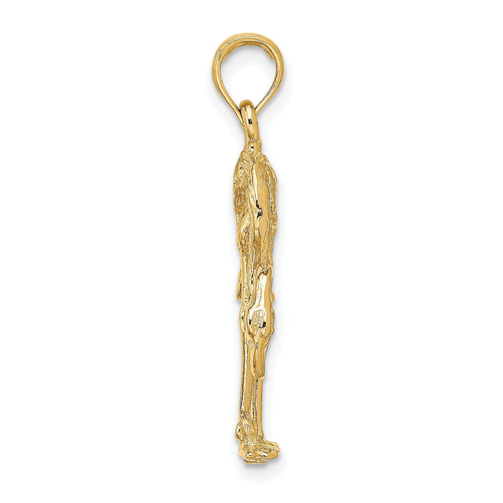 14K Yellow Gold Polished Textured Finish 3-Dimensional Flamingo Design Charm Pendant