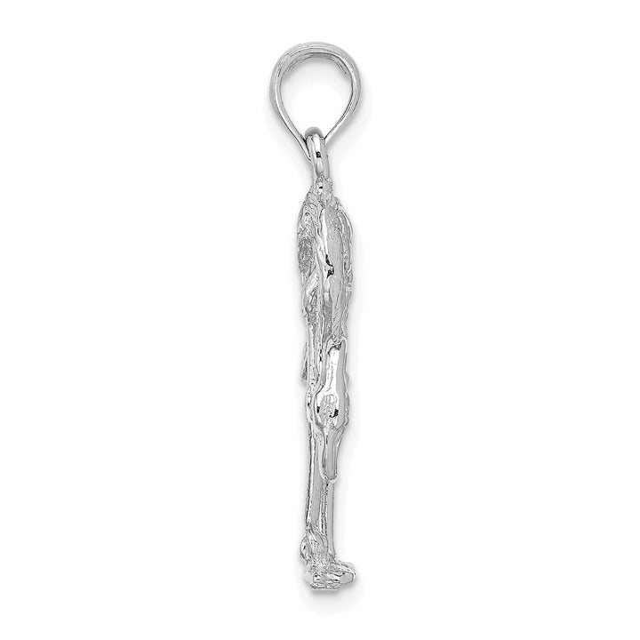 14K White Gold Polished Textured Finish 3-Dimensional Flamingo Design Charm Pendant