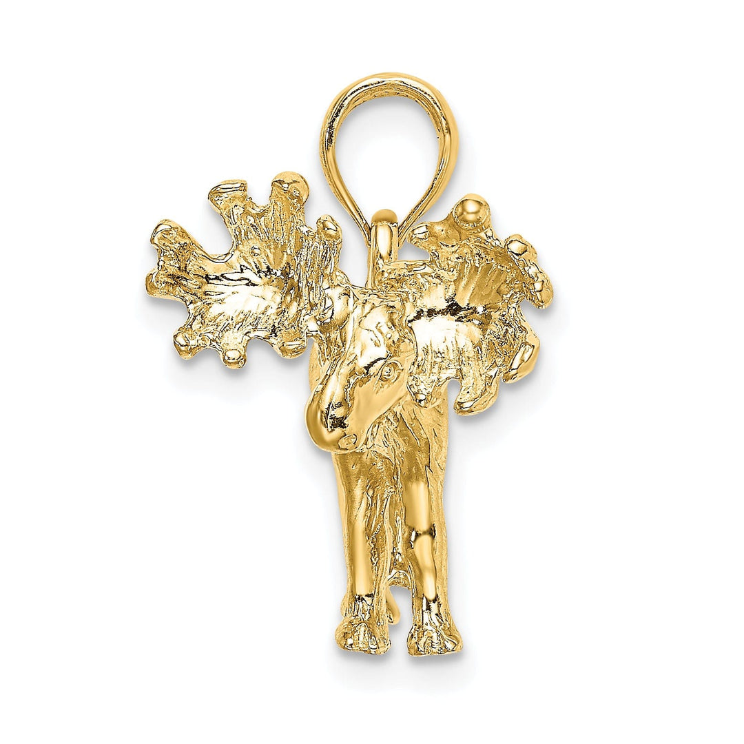 14K Yellow Gold Polished Finish Textured 3-Dimensional Moose Design Charm Pendant