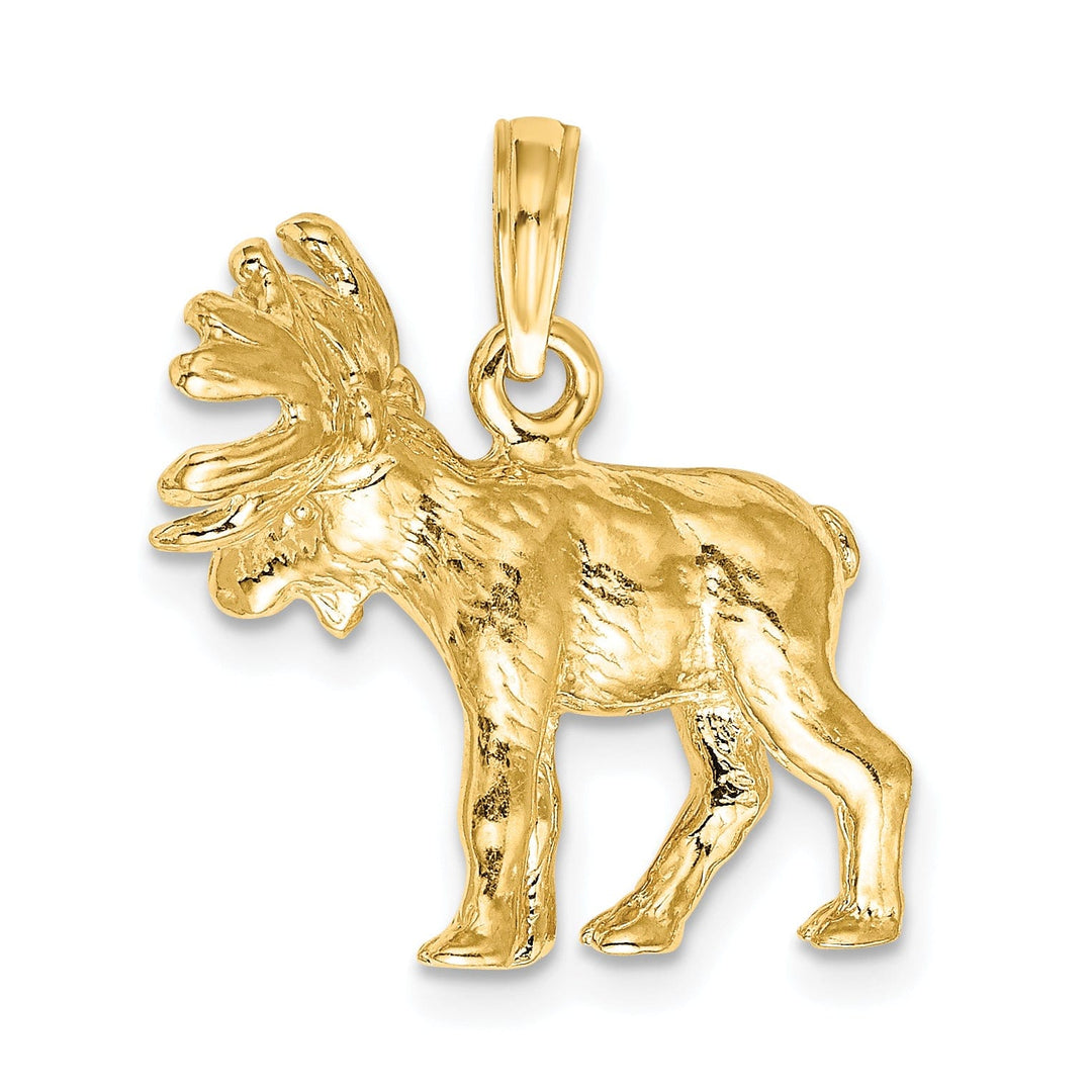 14K Yellow Gold Polished Finish Textured 3-Dimensional Moose Design Charm Pendant