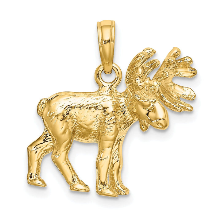 14K Yellow Gold Polished Finish Textured 3-Dimensional Moose Design Charm Pendant