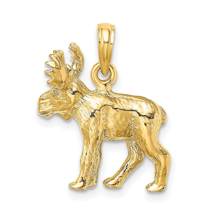 14K Yellow Gold Textured Polished Finish 3-Dimensional Moose Design Charm Pendant