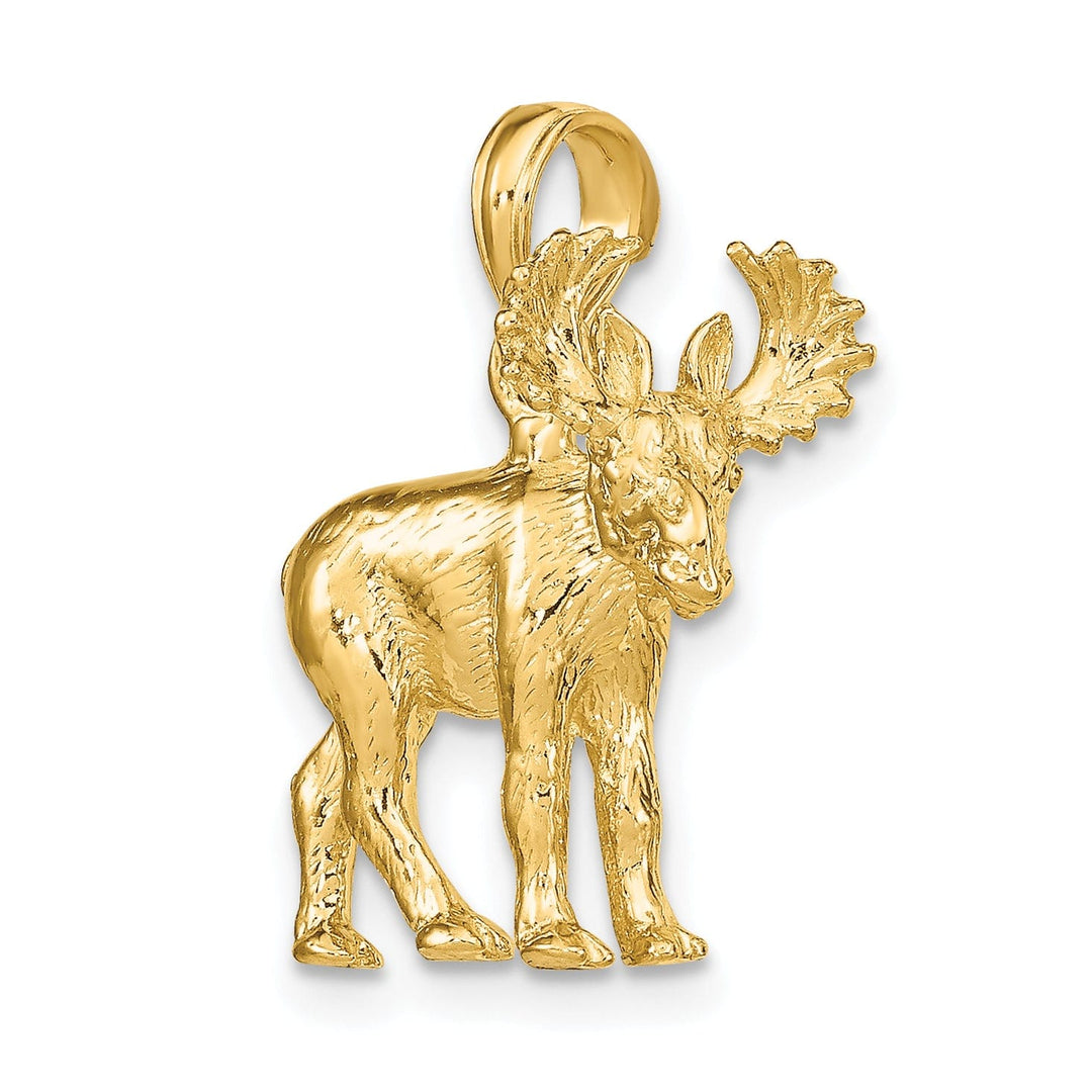 14K Yellow Gold Textured Polished Finish 3-Dimensional Moose Design Charm Pendant