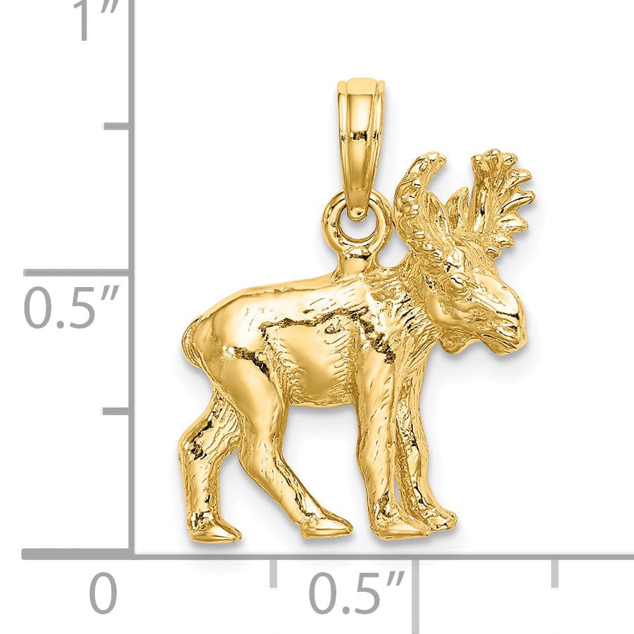 14K Yellow Gold Textured Polished Finish 3-Dimensional Moose Design Charm Pendant