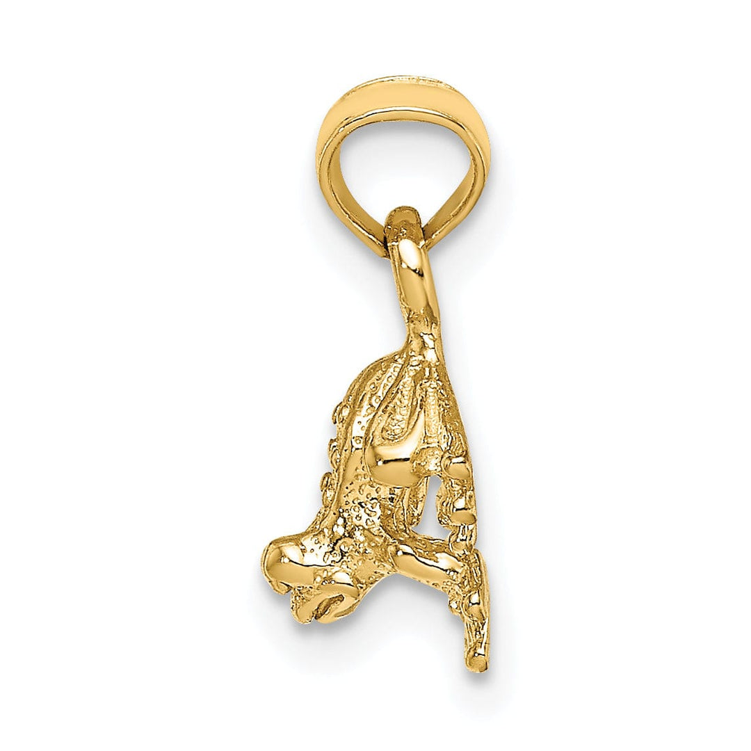 14K Yellow Gold 3-Dimensional Textured Polished Finish Mini Frog Facing Down Design Charm Pendant