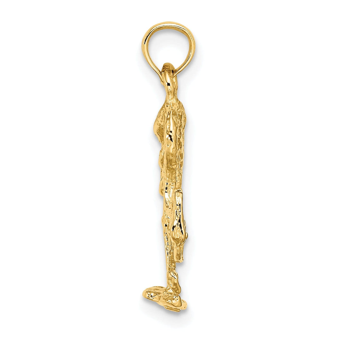 14K Yellow Golod Polished Textured Finish 3-Dimensional Flamingo Standing Charm Pendant