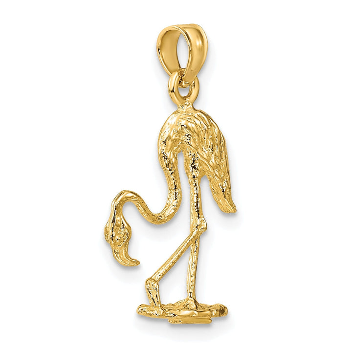 14K Yellow Golod Polished Textured Finish 3-Dimensional Flamingo Standing Charm Pendant