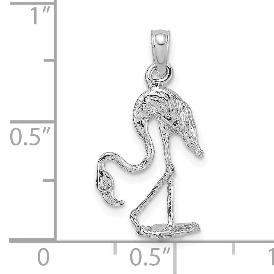 14K White Golod Polished Textured Finish 3-Dimensional Flamingo Standing Charm Pendant