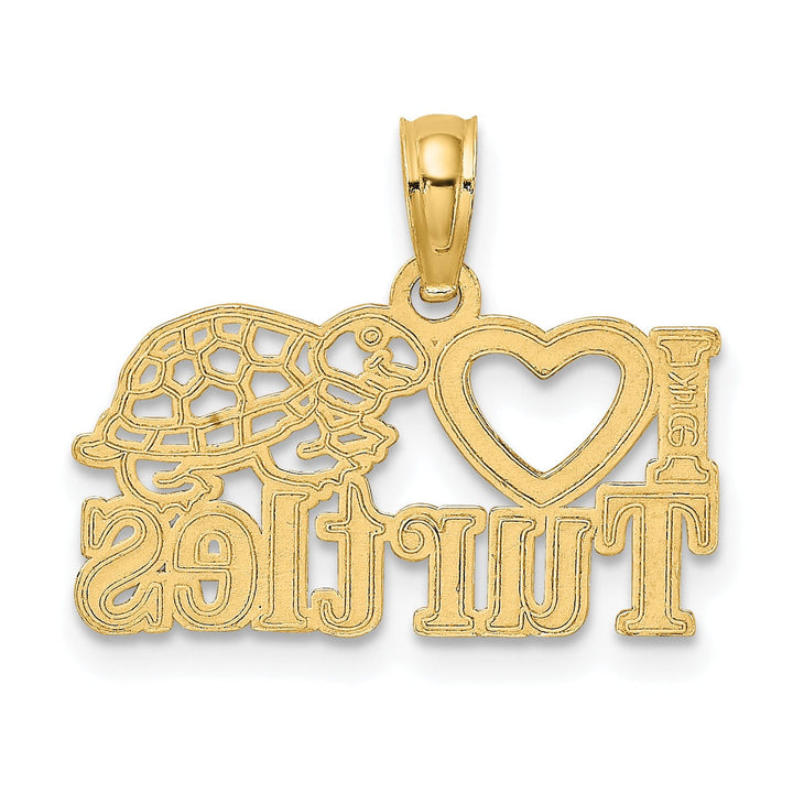 14k Yellow Gold Solid Polished Finish Casted I HEART TURTLES Charm Pendant