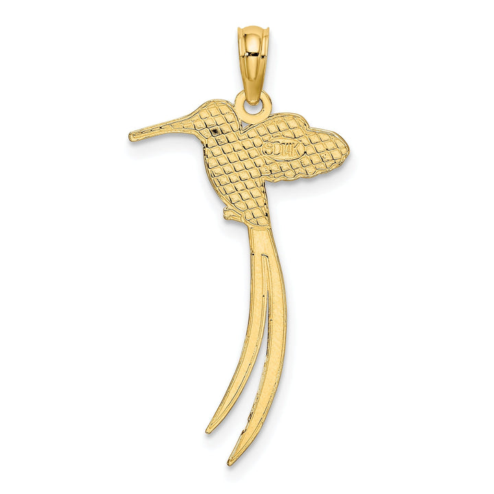 14K Yellow Gold Textured Polished Finish Bird with Long Tail Charm Pendant