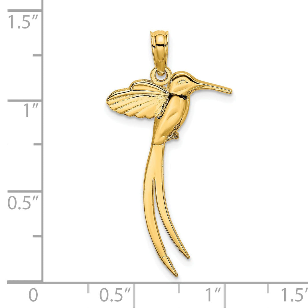 14K Yellow Gold Textured Polished Finish Bird with Long Tail Charm Pendant