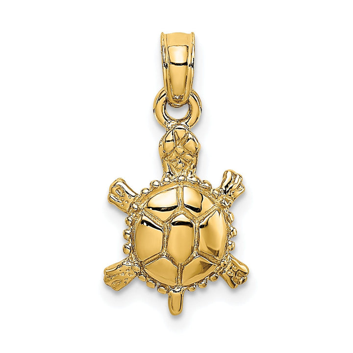 14K Yellow Gold 3D Solid Casted Textured and Polished Finish Land Turtle Charm Pendant
