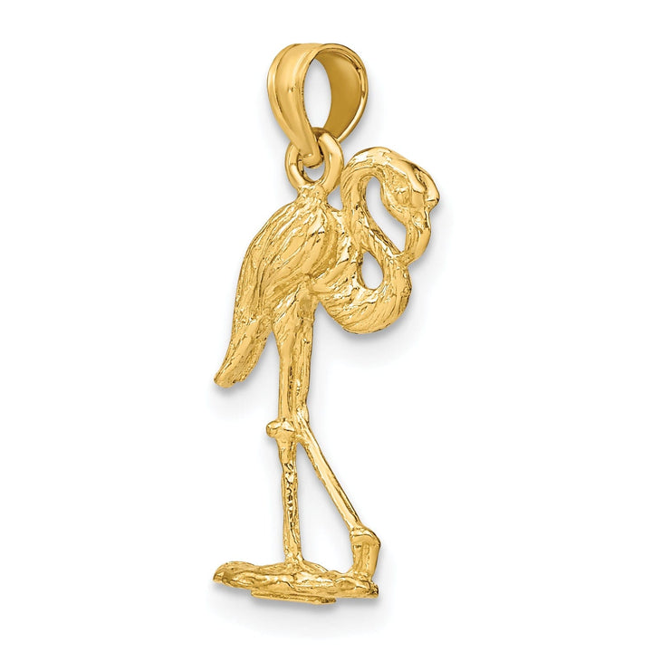 14K Yellow Gold Textured Polished Finish 3-Dimensional Flamingo with Head Up Design Charm Pendant