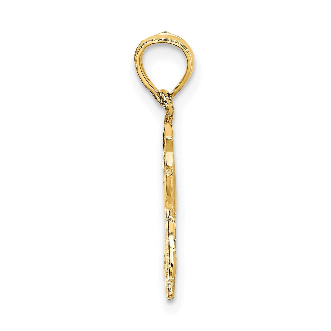 14K Yellow Gold Polished Finish Angel Holding a Star Sitting on a Half Moon Pendant