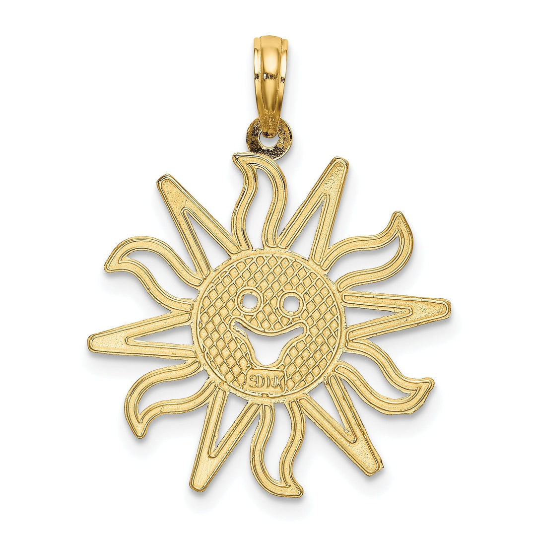 14K Yellow Gold Textured Polished Finish Cut Out Smiling Face Sun Design Charm Pendant