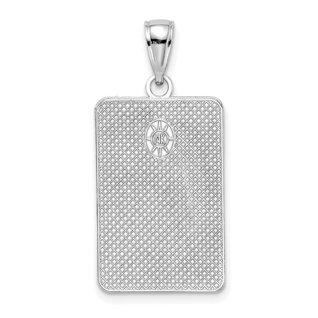 14K White Gold Solid Polished Finish Rectangular Design Engraveable Oval Center Pendant