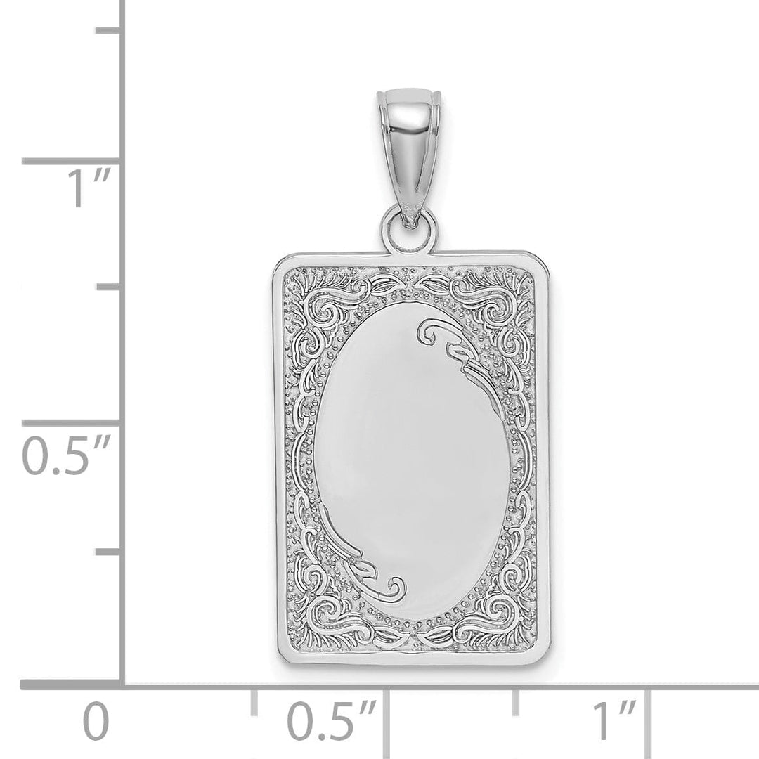 14K White Gold Solid Polished Finish Rectangular Design Engraveable Oval Center Pendant