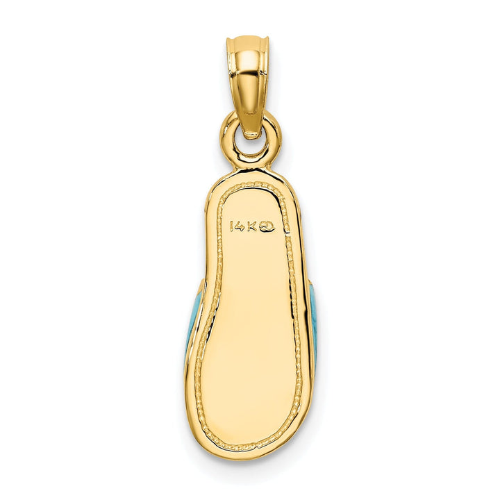 14k Yellow Gold 3-Dimensional Polished Aqua Color Enamel Finish Summer Slipper Charm Pendant