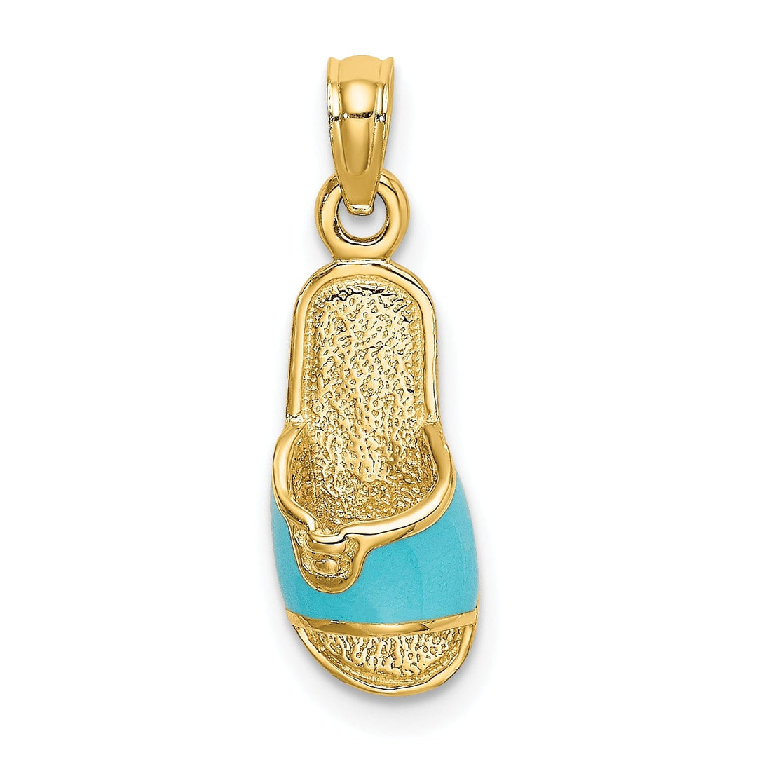 14k Yellow Gold 3-Dimensional Polished Aqua Color Enamel Finish Summer Slipper Charm Pendant