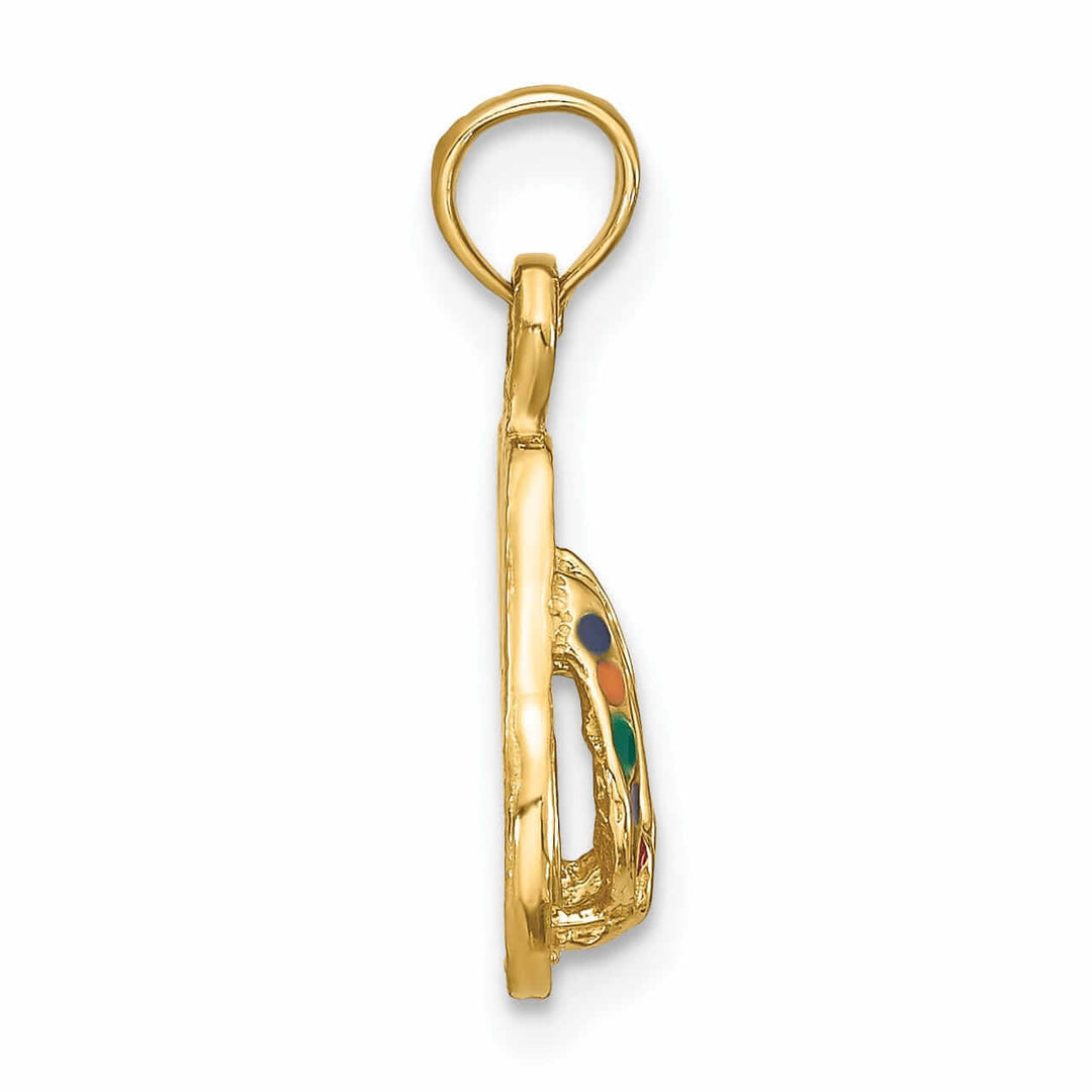 14k Yellow Gold 3-Dimensional Textured Polished Multi Color Enamel Finish Double Flip-Flop Sandal Charm Pendant