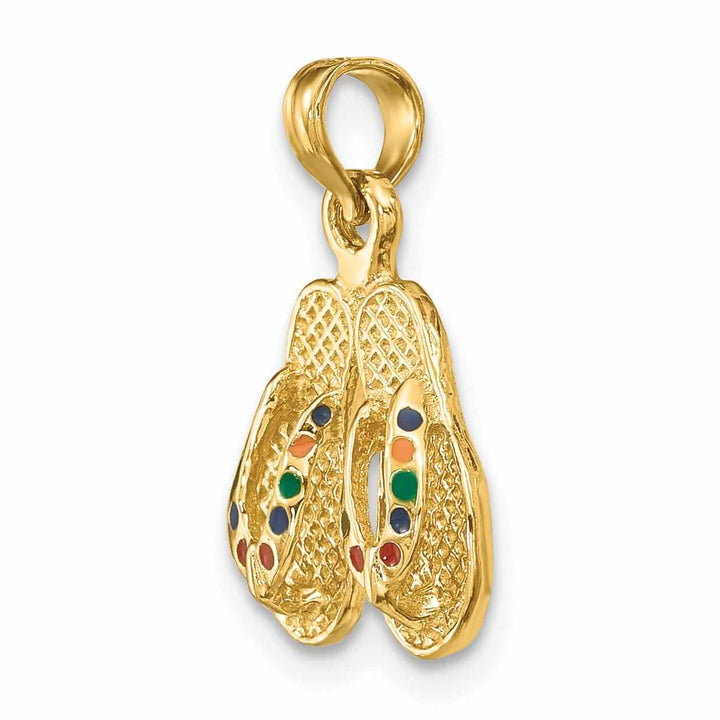 14k Yellow Gold 3-Dimensional Textured Polished Multi Color Enamel Finish Double Flip-Flop Sandal Charm Pendant